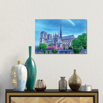 Cherry Blossoms Notre Dame Cathedral 1 Piece Wall Art on Canvas