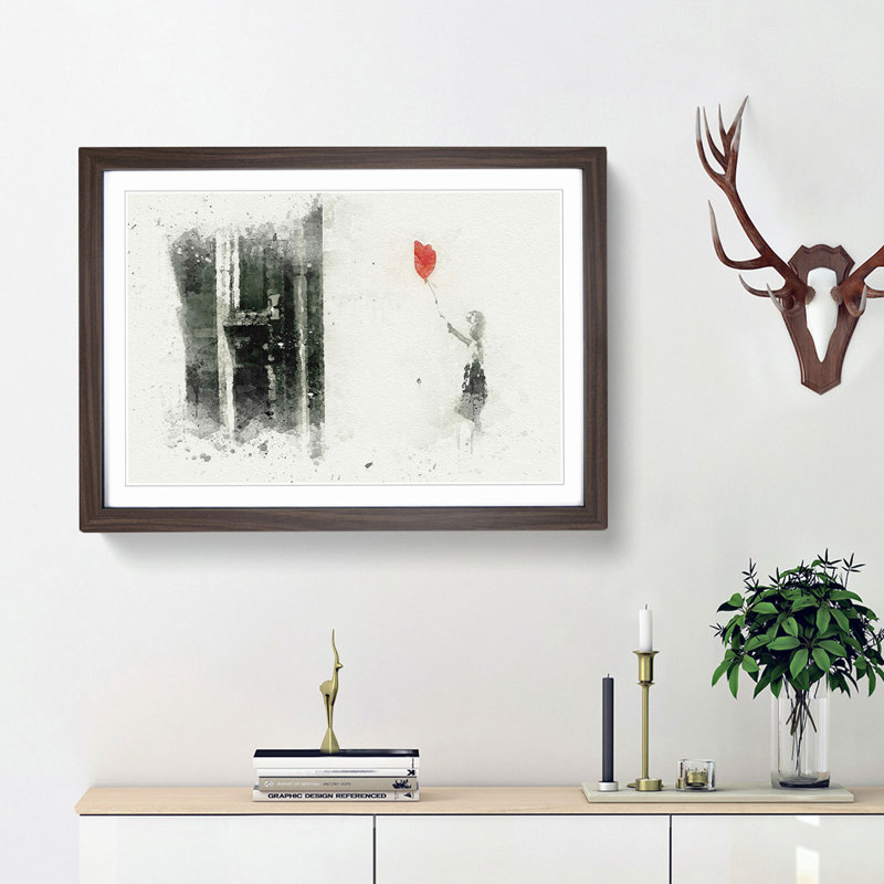 Girl with Balloon by Banksy - Picture Frame Graphic Art Print, 36cm H x 48cm W x 2cm D, Walnut Framed