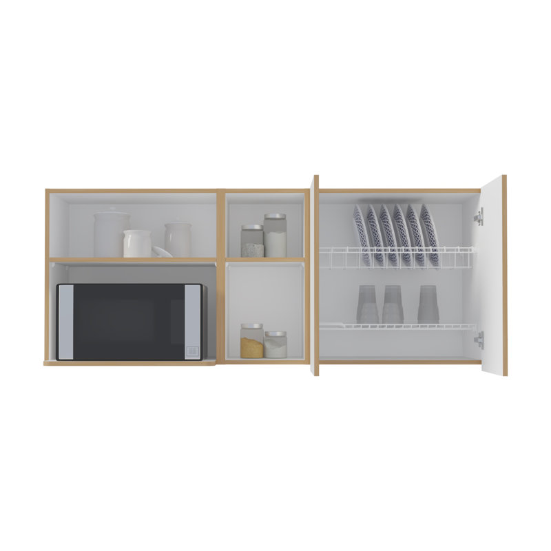 Armoire murale en panneau de fibres à densité moyenne de 59 pouces de largeur à deux portes avec quatre tablettes et support à vaisselle pour la cuisine, le garage et la salle de lavage