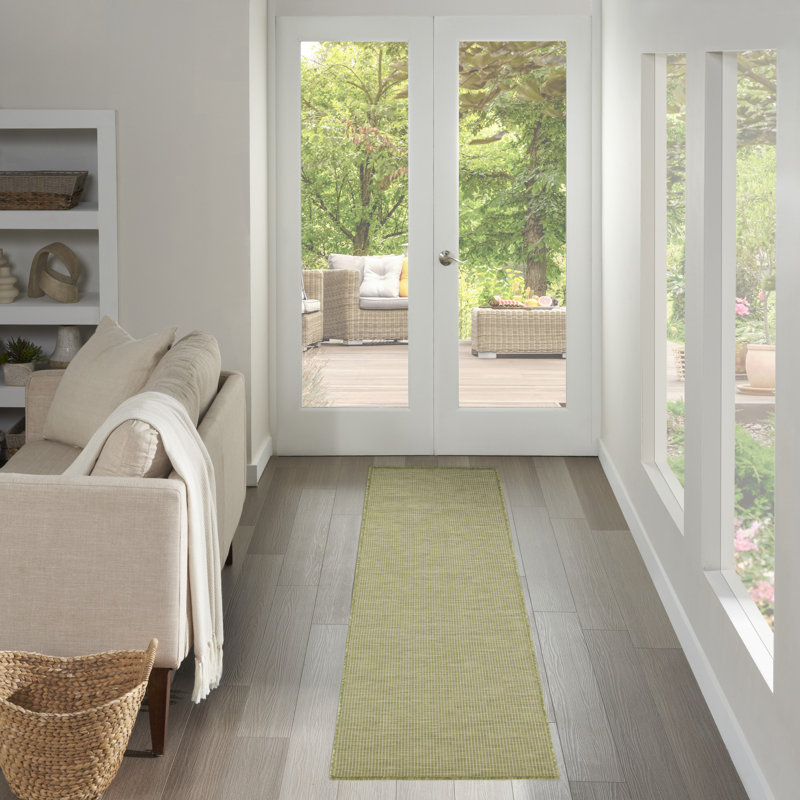 Lillehammer Solid Indoor/Outdoor Area Rug, Runner 2'2" x 12', Moss Green
