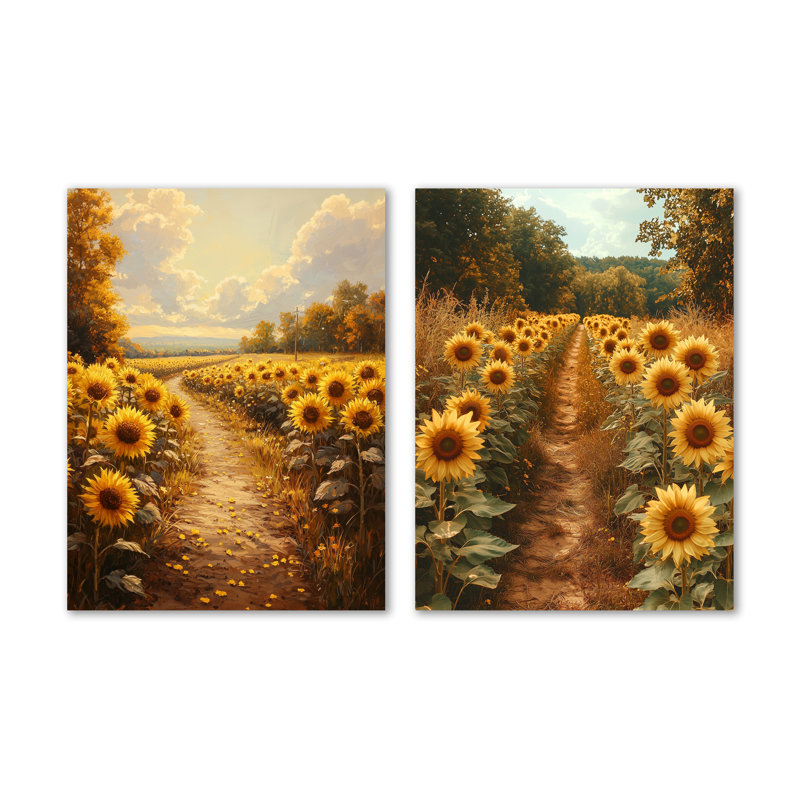Tournesols le long de la ferme I - Nature, impression murale 2 pièces, 32" H x 48" W