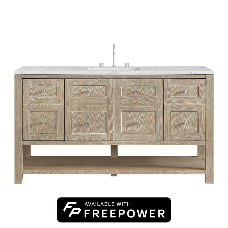 Breckenridge 60"W Single Vanity W/ Freepower Wireless Charger, Whitewashed Oak, Ethereal Noctis