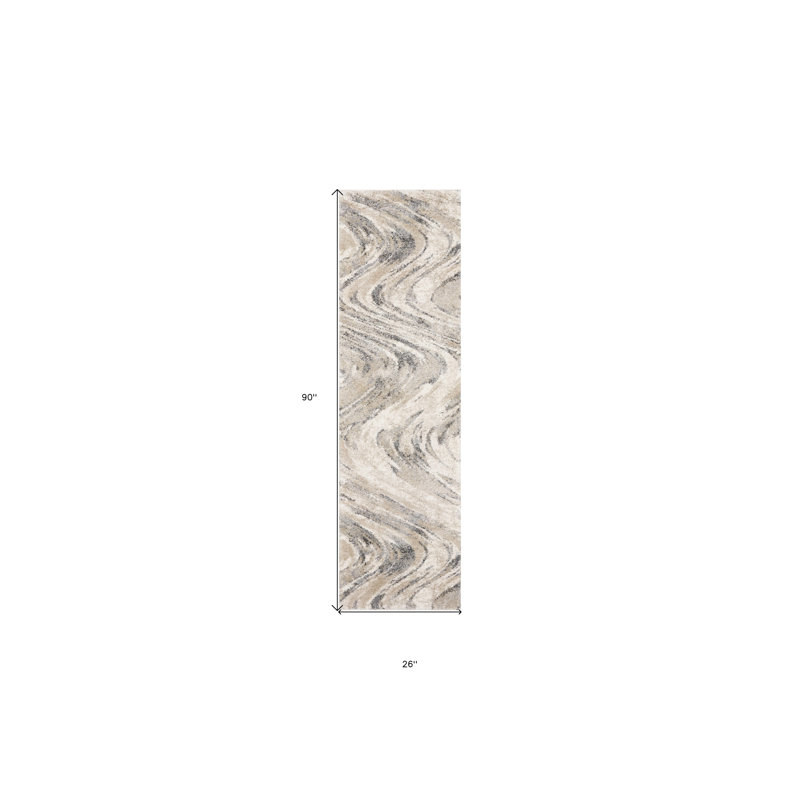 Tapis suisse à motif abstrait naturel, Tapis de couloir 2 pi 2 po x 7 pi 6 po