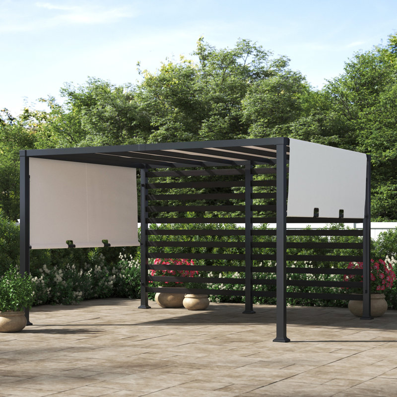 Sunjoy 10' x 12' Black Steel Pergola with White Canopy