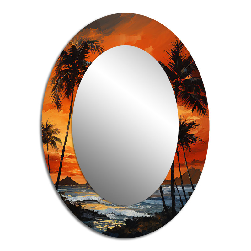 Tangerine Twilight Tropical Tranquility Sunset - Miroir décoratif floral ovale sur métal, H 40 po x l 30 po