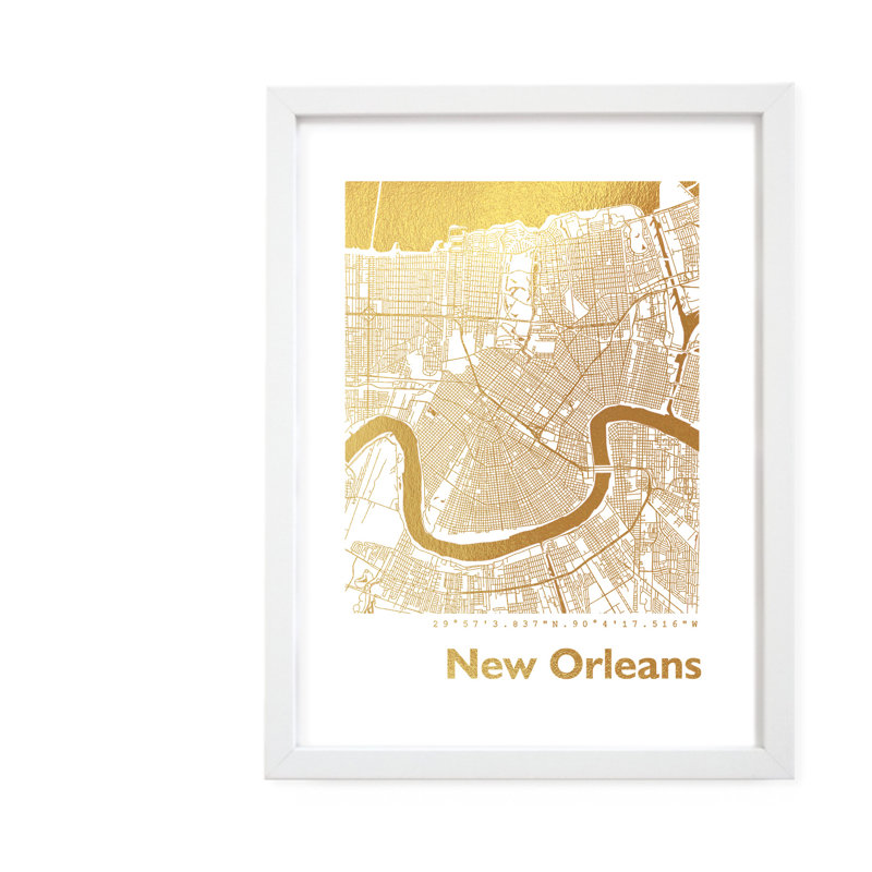 New Orleans Map - Single Picture Frame Print, 42.5cm H x 32.5cm W x 3.5cm D
