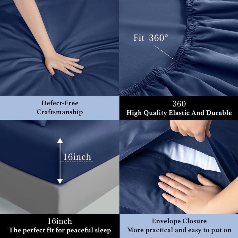 1000 Thread Count Egyptian-Quality Cotton Sheet Sets, King Sheet Set with 2 Pillowcases, Navy Blue