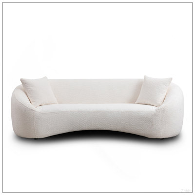 3+1, 93.31" Minimalist Curved Sofa, 3 Seater, White Boucle Fleece Upholstered Sofa, Tight Curved Back Cloud Couch for Living Room  Apartment Office, W