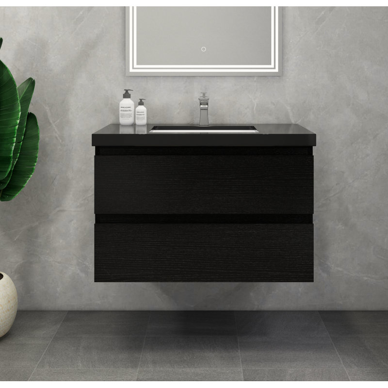McConnico 35.5'' Single Bathroom Vanity with Acrylic Top, Rich Matt Black