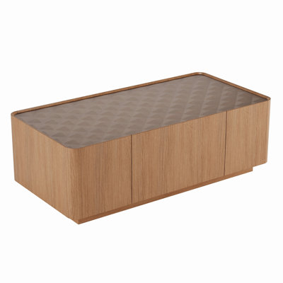 Mid-Century Modern Glass Top Coffee Table,Rectangular Center Table with Hidden Storage Drawers for Living Room,Contemporary Storage Coffee Table with