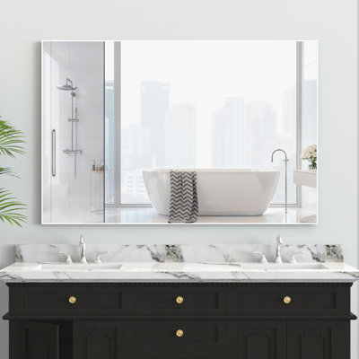 Oversized 48"X32" Decorative Wall Mirror With White Aluminum Frame, -Proof, Easy To Install For Bedroom, Bathroom, Living Room, Mountable In Different Ways 48''X32'' Frame Bathroom Mirror, Up