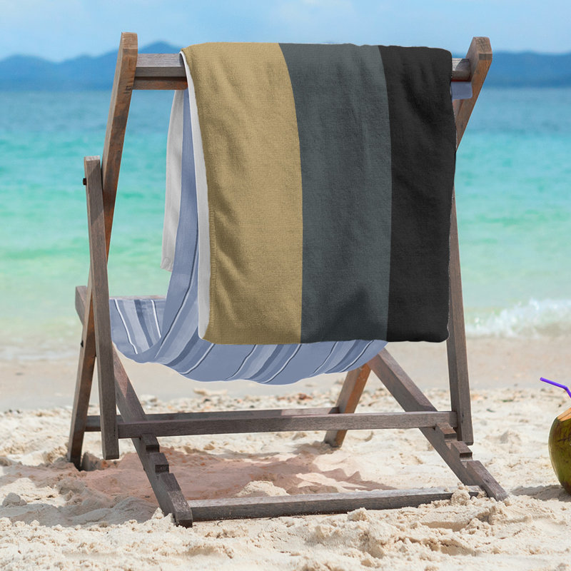 Lightweight Beach Towel, Poly/Cotton, Gold/Steel Gray/Black