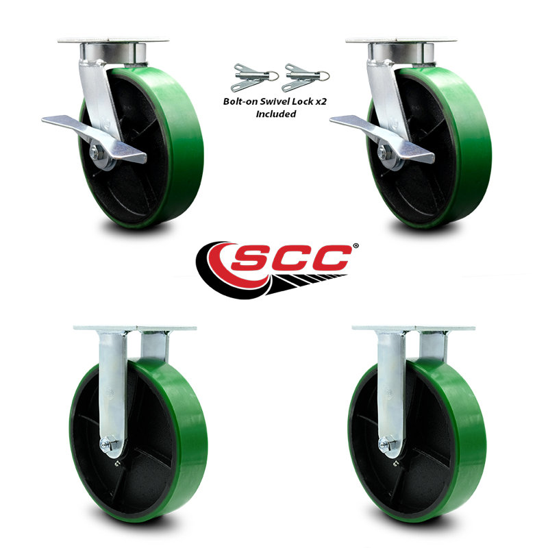 Ensemble de 4 roulettes en poly sur acier 4 pièces, Vert