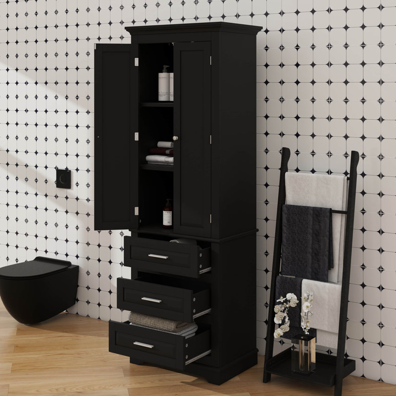 Armoire de rangement imposante avec trois tiroirs et tablettes réglables, Noir