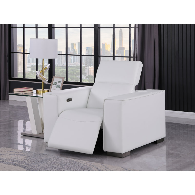 Luxurious  Genuine Leather Power Reclining Chair With Power Headrest, White