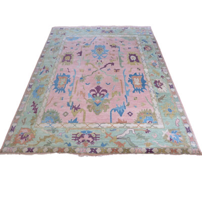 Tapis oriental rose noué à la main coloré Oushak 8F097A7FF2394E41A62219BE194122CA