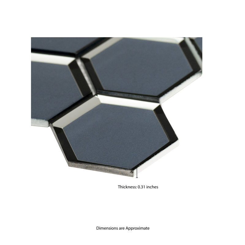 Rivella Hexagon 11 in. x 12 in. Glossy Glass Mosaic Wall Tile, Bayla Azure