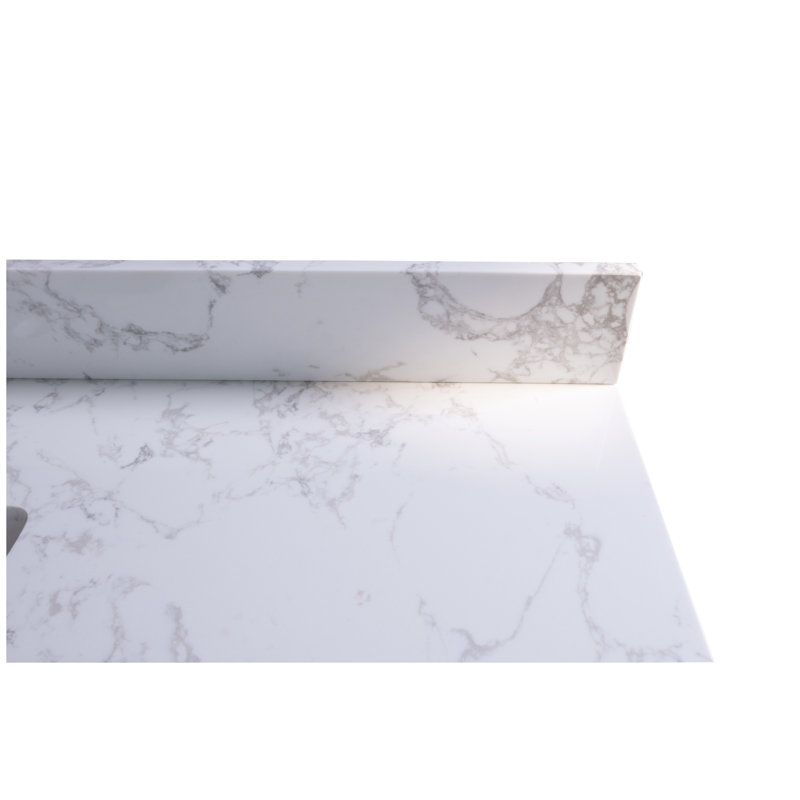 Plateau de meuble-lavabo en pierre reconstituée blanc de 37 po Montary avec lavabo et dosseret encastrés Montary