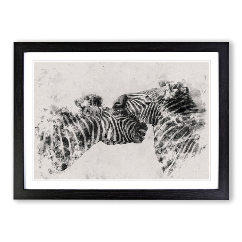 Zebras Vol.1 Watercolour - Picture Frame Graphic Art, 36cm H x 48cm W x 2cm D, Black