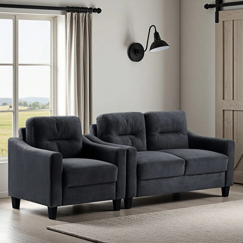 Ensemble de canapé de salon 2 pièces pour causeuse en velours de 54 po avec coussins épaissis et fauteuil simple rembourré
