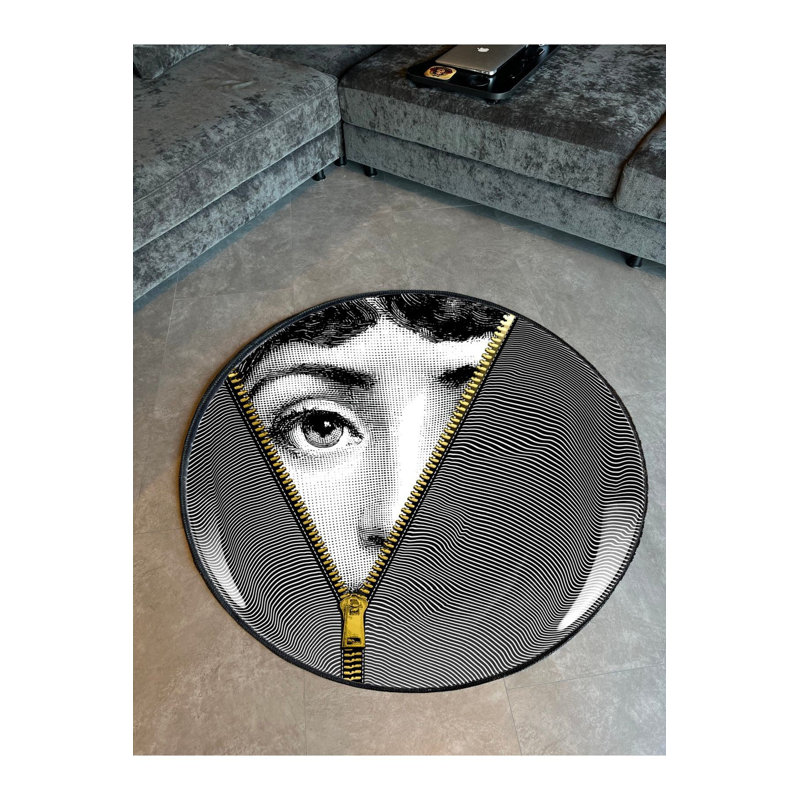 Face Theme Black White Machine Washable Rug, Rectangle 2'8" x 2'8"