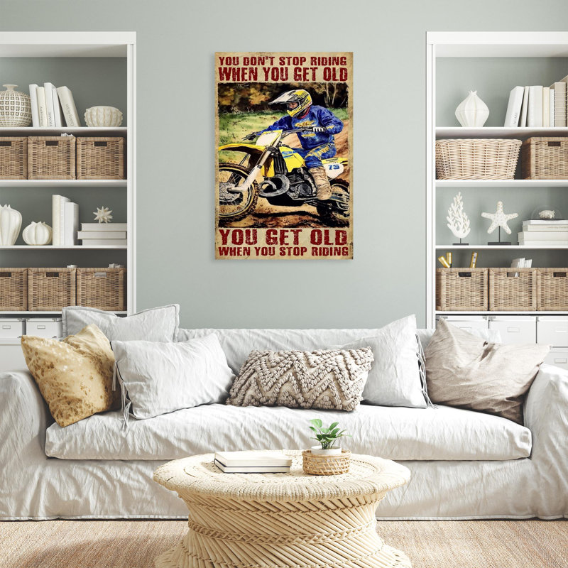 Impression sur toile, "You Get Old When You Stop Riding" - 1 pièce, H 36 po x l 24 po x P 1,25 po