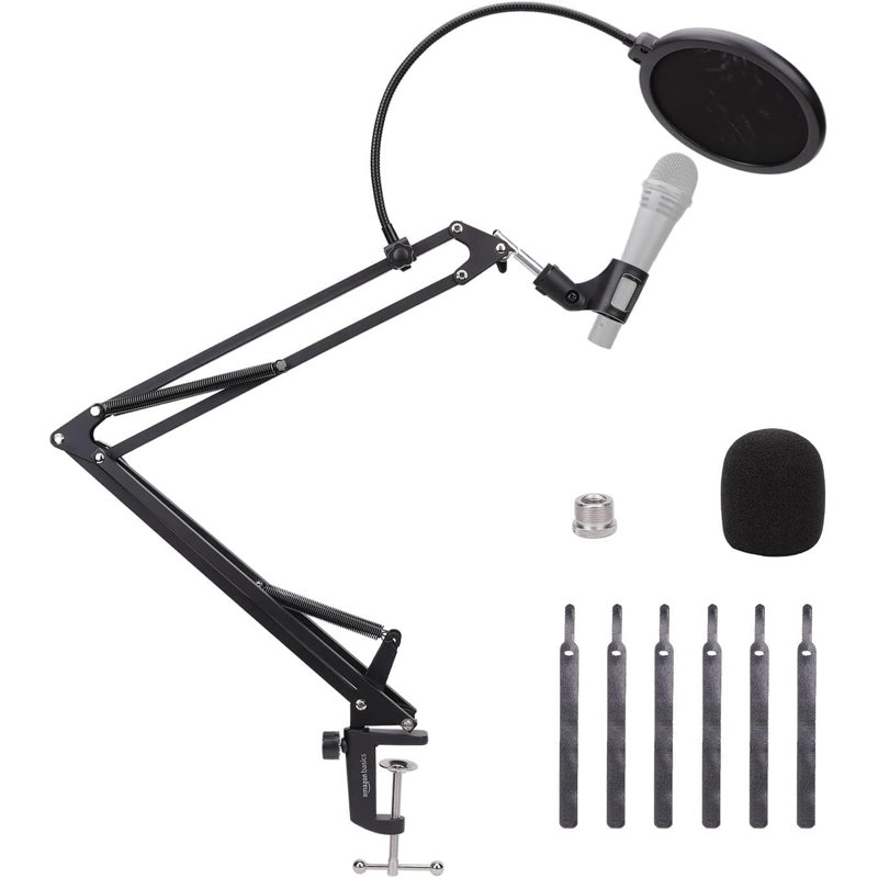 Support de microphone réglable avec filtre anti-pop, pare-brise pour la réduction du bruit, compatible avec le yéti bleu, boule de neige, Shure, Audio-Technica, 14 pouces