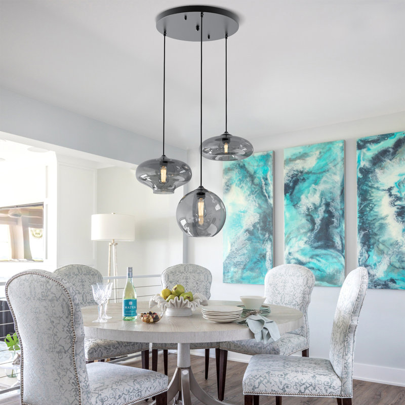 Luminaire suspendu 3 lumières à intensité variable avec différentes formes en verre