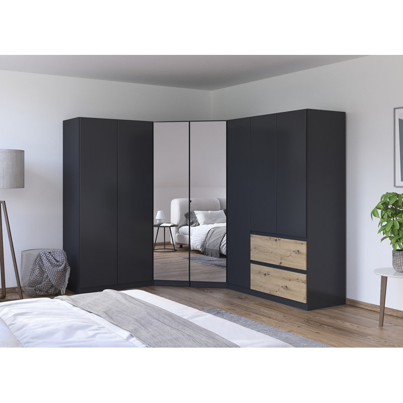 Wardrobe wardrobe set COSTA handle-less front, push-to-open, Grey metallic/Oak artisan