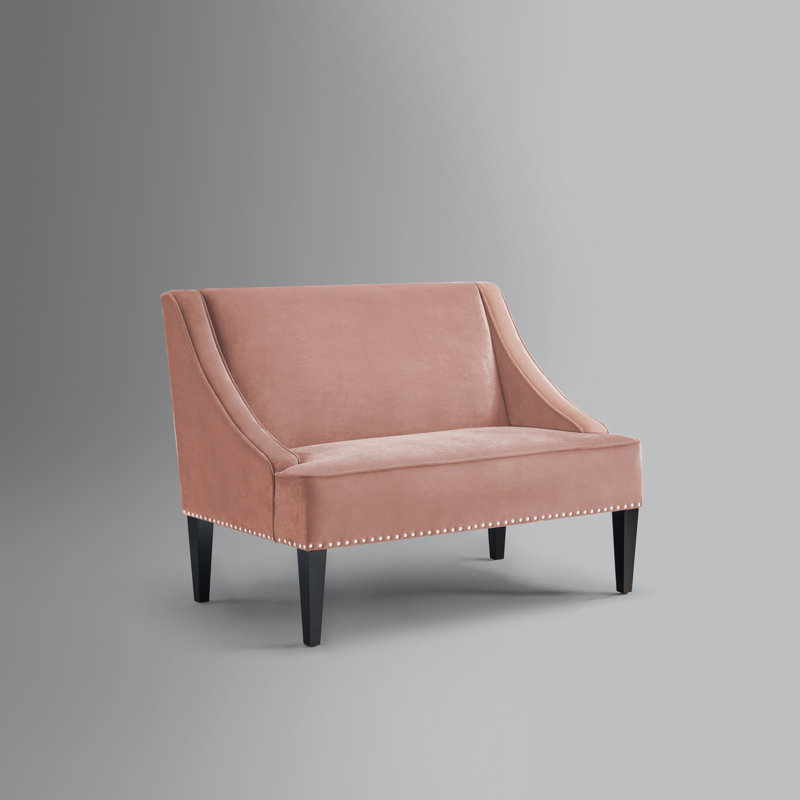 Ellen Swoop Arm Settee Bench With Nailhead Trim For Entryway, Blush Velvet