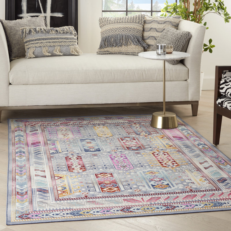 Tapis gris / rose en polypropylène tissé à la machine, Rectangle 5 pi 3 po x 7 pi 10 po