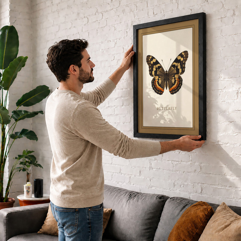 Butterfly Specimen Study Botanical - Print, A2 - 59.4 x 42.0 cm, Black