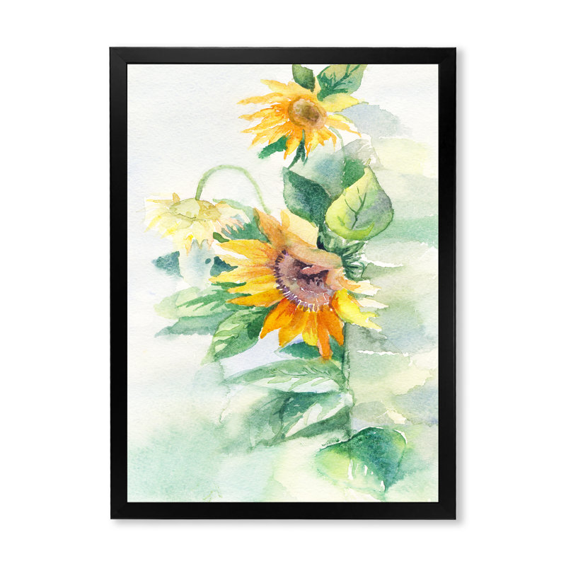 Élégant tournesol Bouet - Art mural sur toile traditionnel, H 12 po x l 8 po x P 1 po, Cadre noir