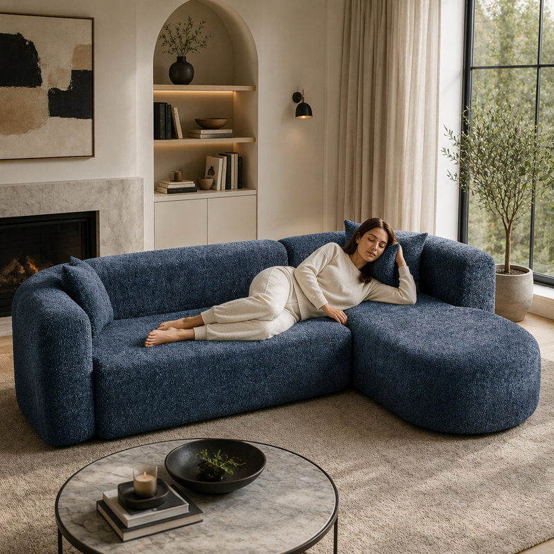 Canapé modulaire de 109,4 pouces avec méridienne en L et canapé modulaire désossé, Chenille bleu