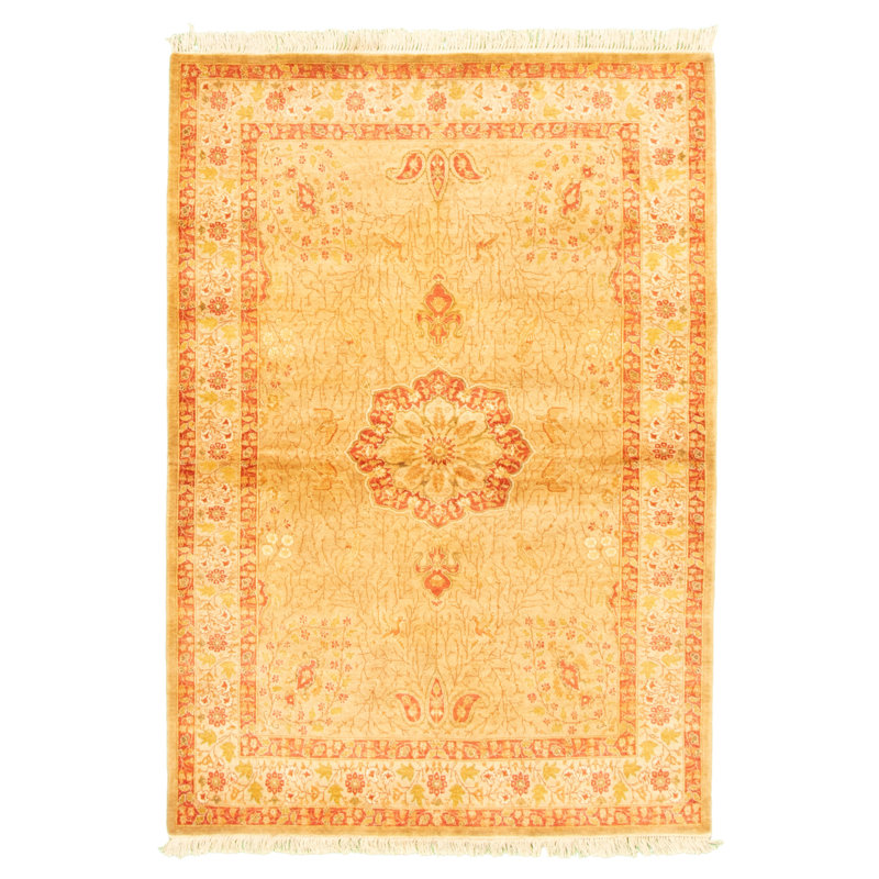 Tapis décoratif en laine noué à la main de conception unique noué à la main new age de style persan 18/20 orange 4 pi 2 po x 6 pi 1 po