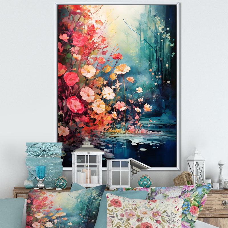 «Rose Enchanted Floral Botanicals», art mural botanique, Cadre flottant blanc, H 32 po x l 24 po x P 1 po