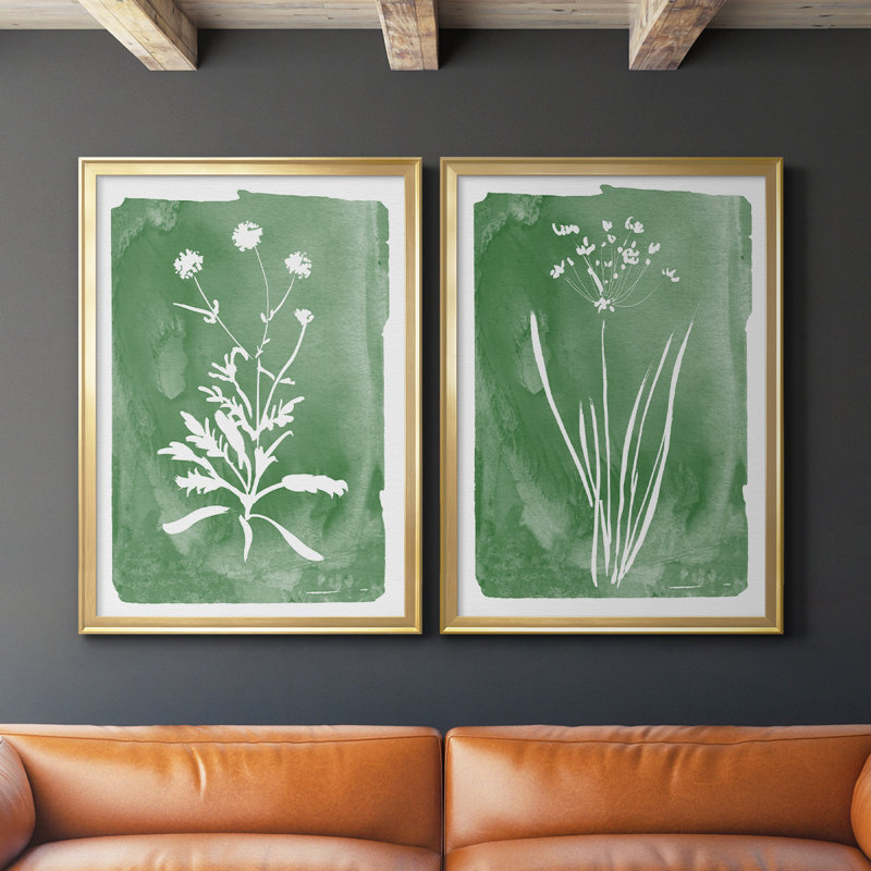 Toile encadrée de qualité supérieure Green Botanical I - prête à être accrochée, Or, H 24,5 po x l 37 po x P 1,25 po