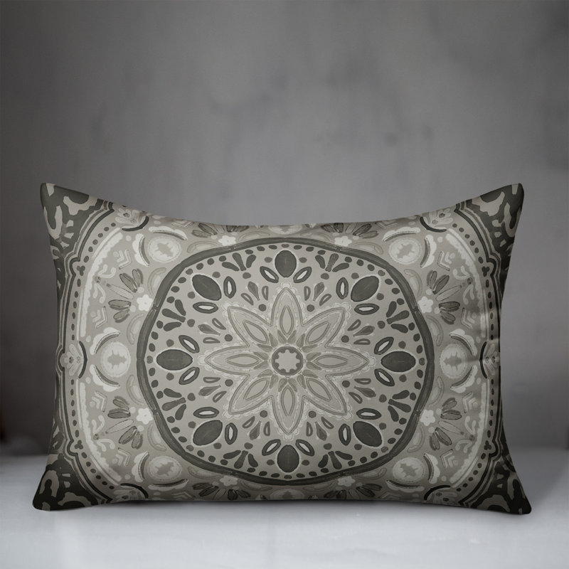 Outdoor Reversible Throw Pillow, Gray, Floral 2