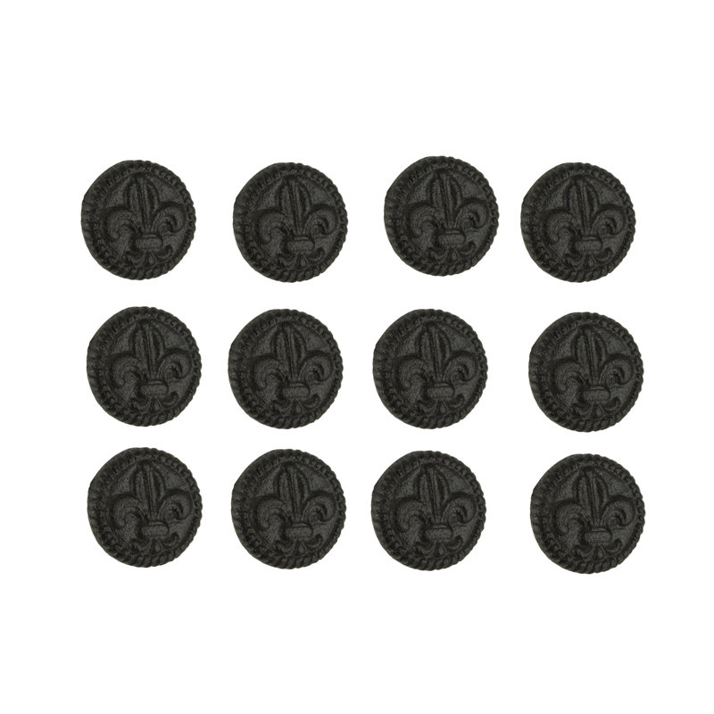 Distressed Brown Cast Iron Fleur De Lis Round Knob Set of 12