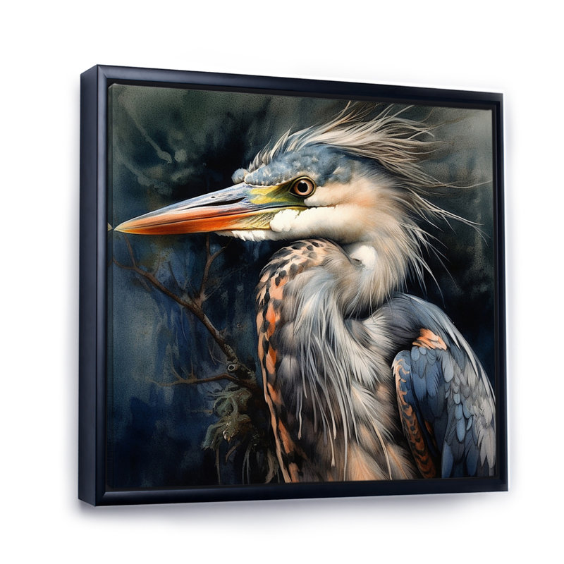 Graceful Heron Waterbird III - Heron, art mural, H 36 po x l 36 po x P 1,5 po, Cadre flottant noir