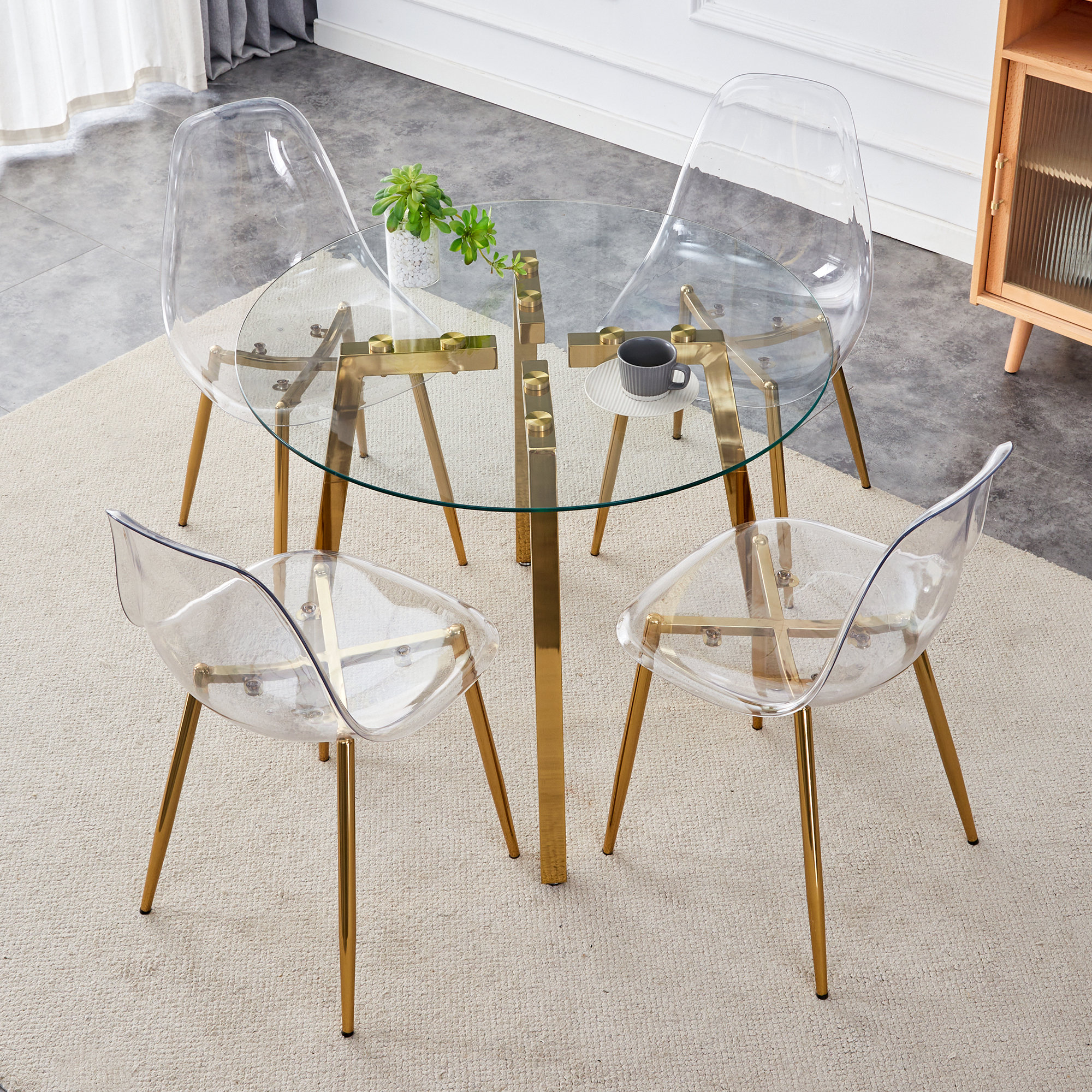 Mercer41 Four-Legged Meal with Glass Top and Clear Side Chair | Wayfair