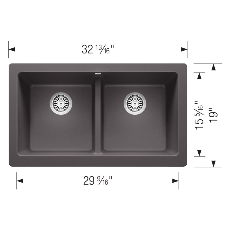 Vintera SILGRANIT 33" L X 19'' W Double Bowl Farmhouse Sink, Cinder