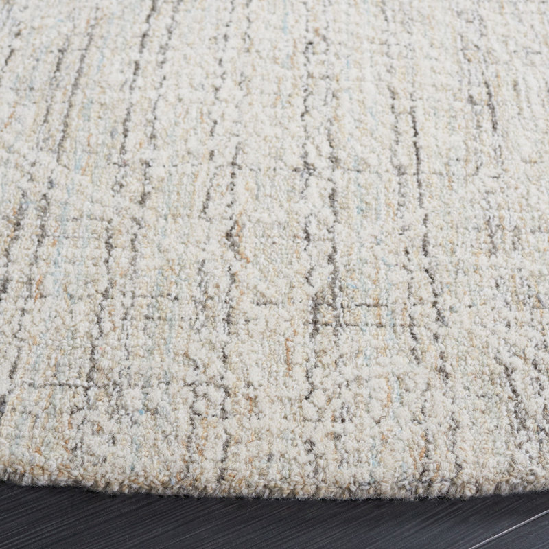 Grayci Hand Tufted Wool Cotton Pet Damask Rug in Ivory/Gray, Round 6'