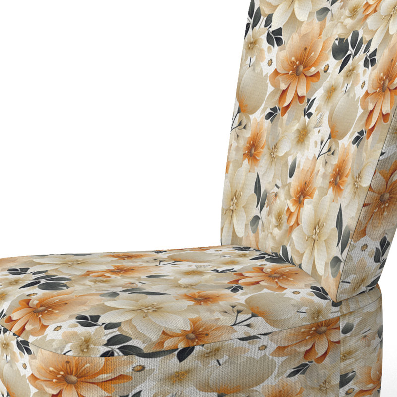 Chaise d'appoint rembourrée à motif géométrique orange et beige à motif floral Fusion I