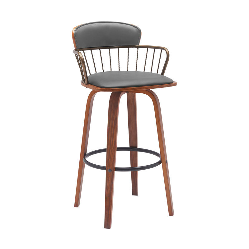 Tabouret de bar Lynzy, Noyer / bronze doré, Gris, Tabouret de bar (siège d'une hauteur de 30 po)