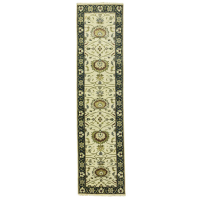 Tapis oriental crème crème à motif floral Osh Chobi 10 x 10 fait à la main Peshawar
