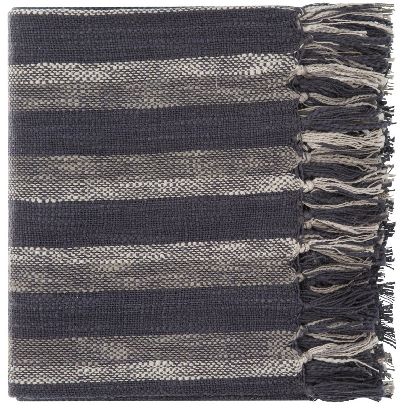 Jeté 100% coton Evie, Rayé, Gris anthracite / Crème