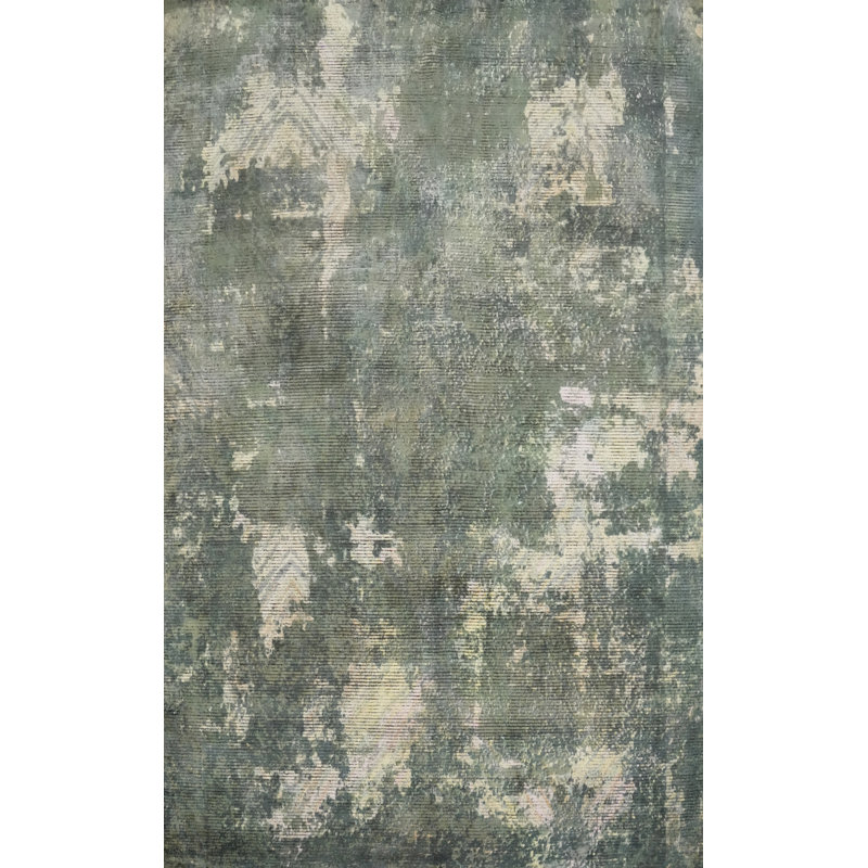 Tapis vert moderne à motif abstrait 6 x 8