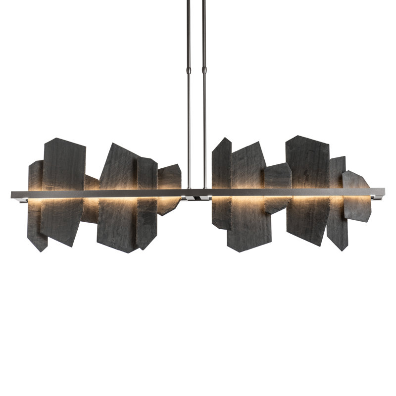 Luminaire suspendu linéaire à 1 lumière pour îlot de cuisine avec détails ardoise Ardesia, Fumée foncée