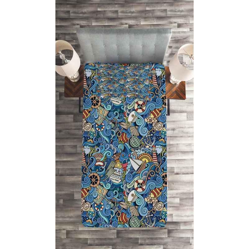Hypnotic Coastal Polyester Coverlet, Twin Bedspread + 1 Sham